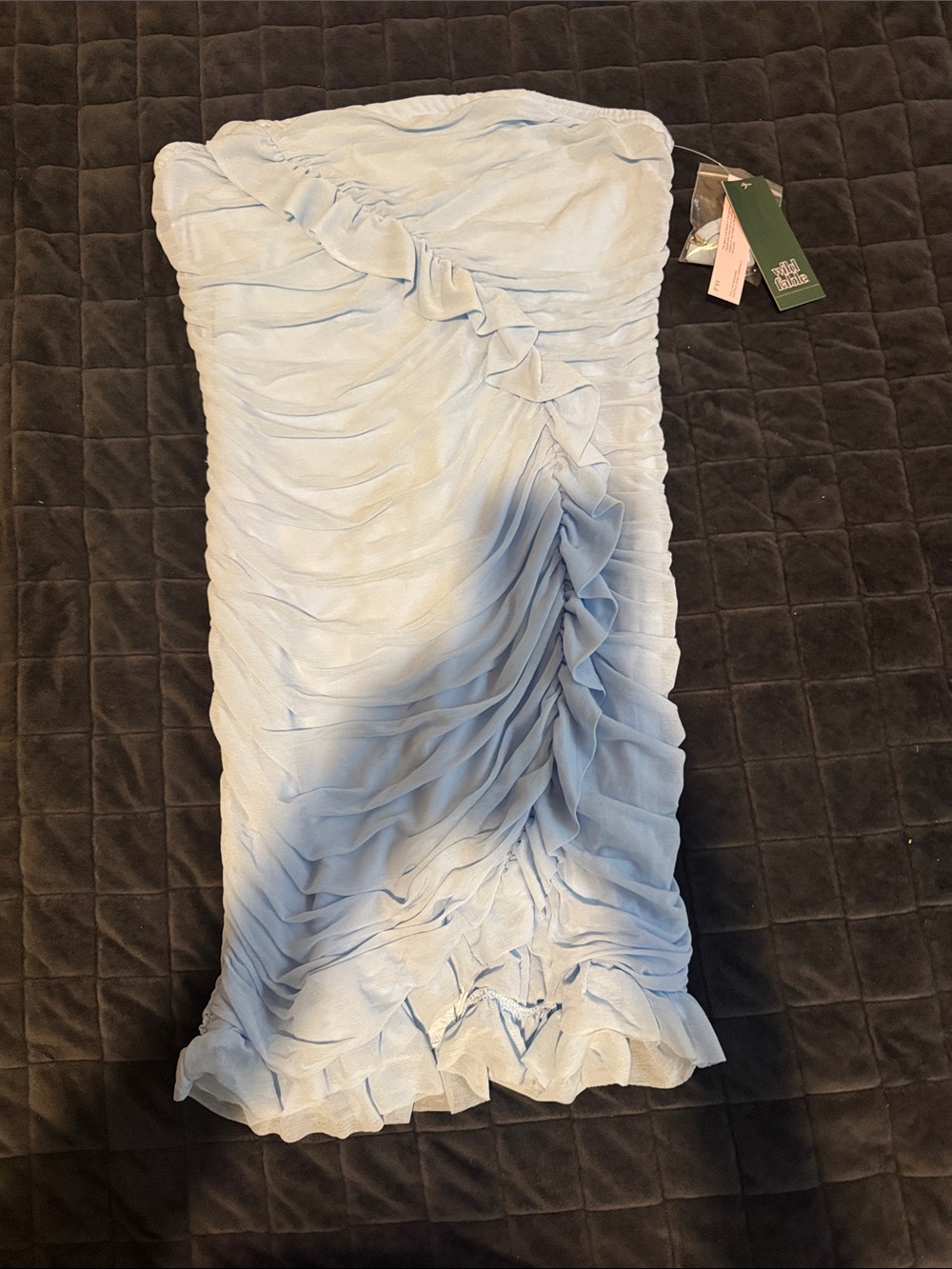 wild fable Strapless Light Blue Ruffle Bodycon Dress